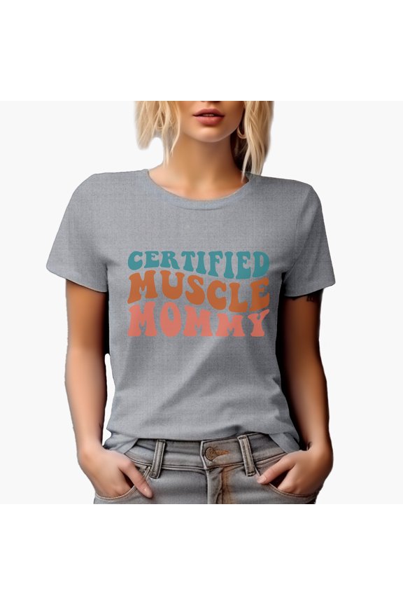 Certified Muscle Mommy, Weight Lifter or Bodybuilder Mom Quote, Groovy Retro Wavy Text Merch Gift, Heather Grey T-Shirt, XL