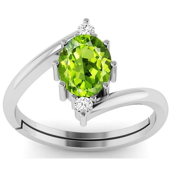 Certified Natural 15.25 Ratti 14.00 Carat Peridot Gemstone Silver Plated Adjustable Ring for Men and Women's