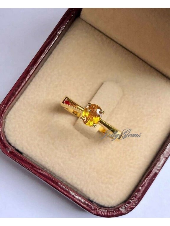 Certified Natural 5.25 Ct Sri Lanka (Ceylon) Yellow Sapphire Ring, Unheated Untreated Sapphire AAA+ Quality, Astrological Purpose Ring