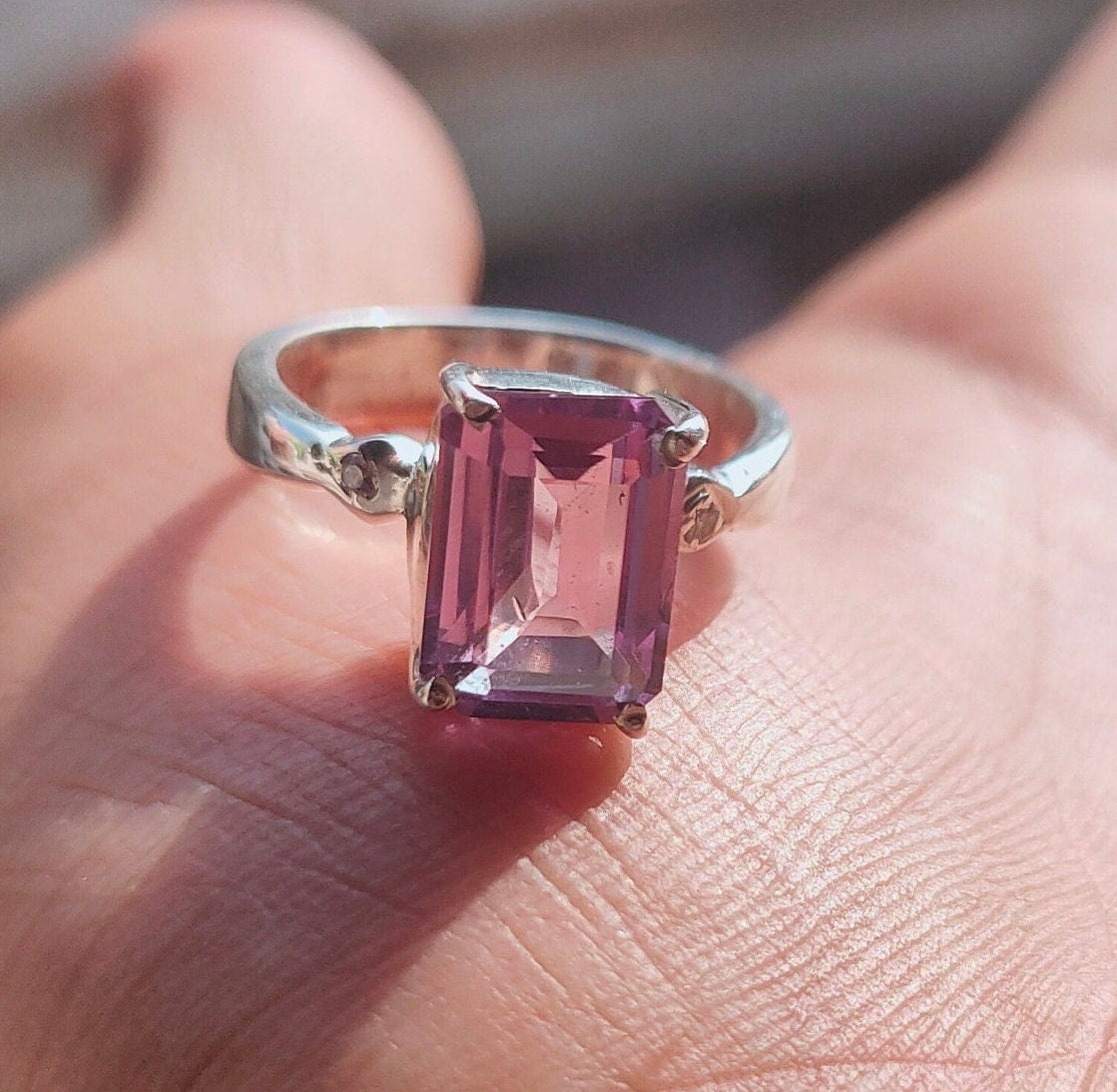 Certified Natural Alexandrite 925 Sterling Silver Ring Emerald Cut Alexandrite Colour Changing Stone Alexandrite Wedding Ring Proposal Ring