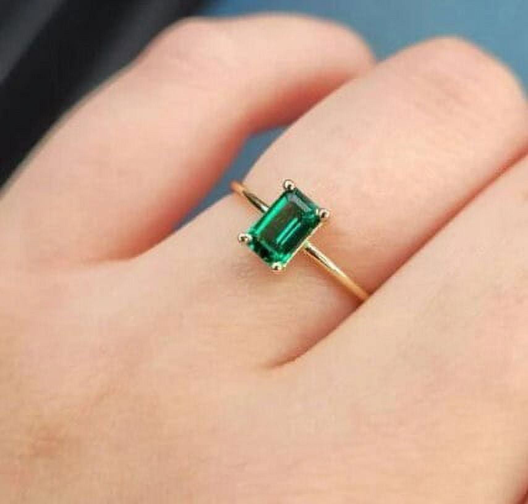 Arenagemsjewellery Minimalist Green Emerald Gemstone Engagement Ring, 4 ct, 925 Sterling Silver