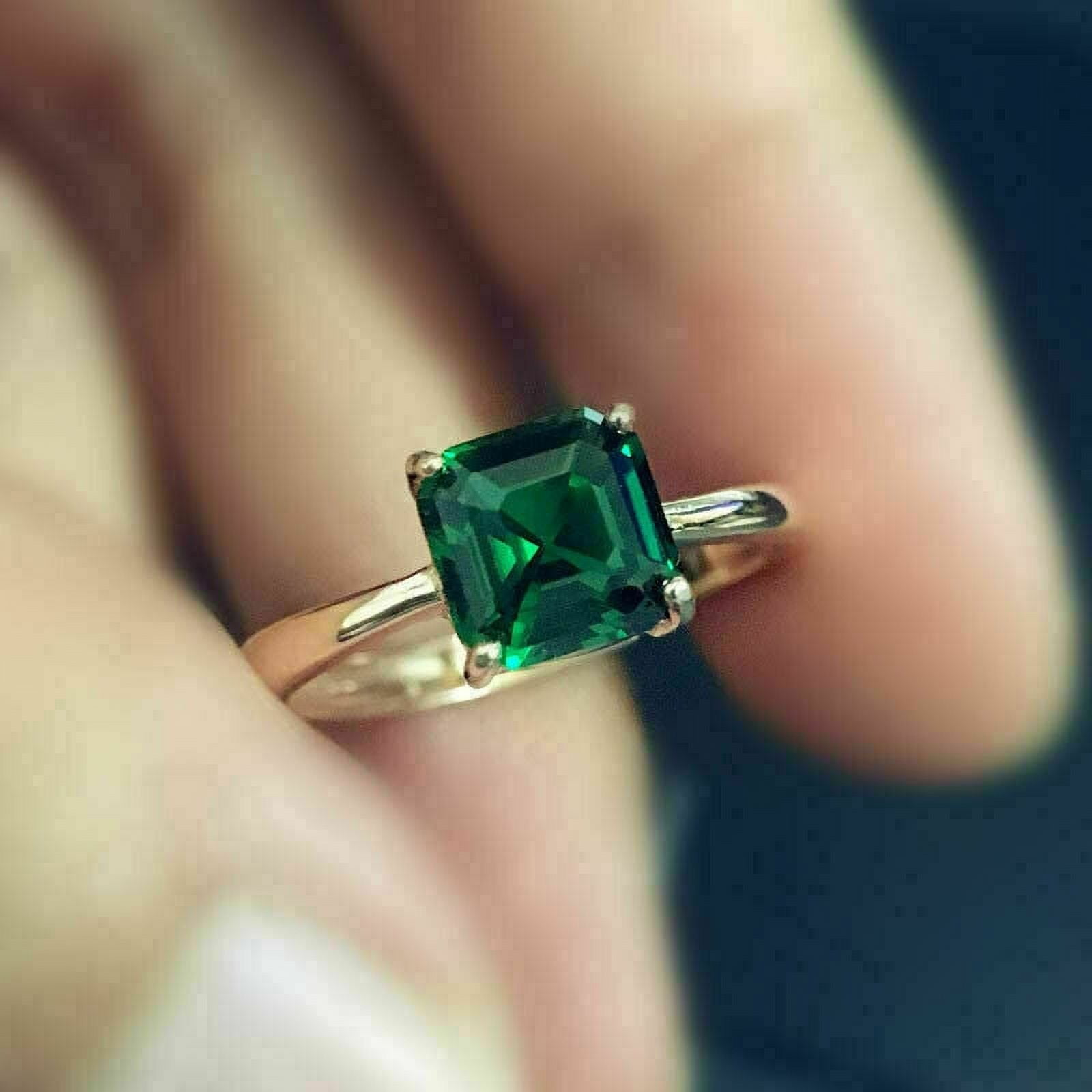 Natural Green Emerald Gemstone Handmade 925 Sterling Silver Engagement Wedding Gift Ring for Girl's and Women's