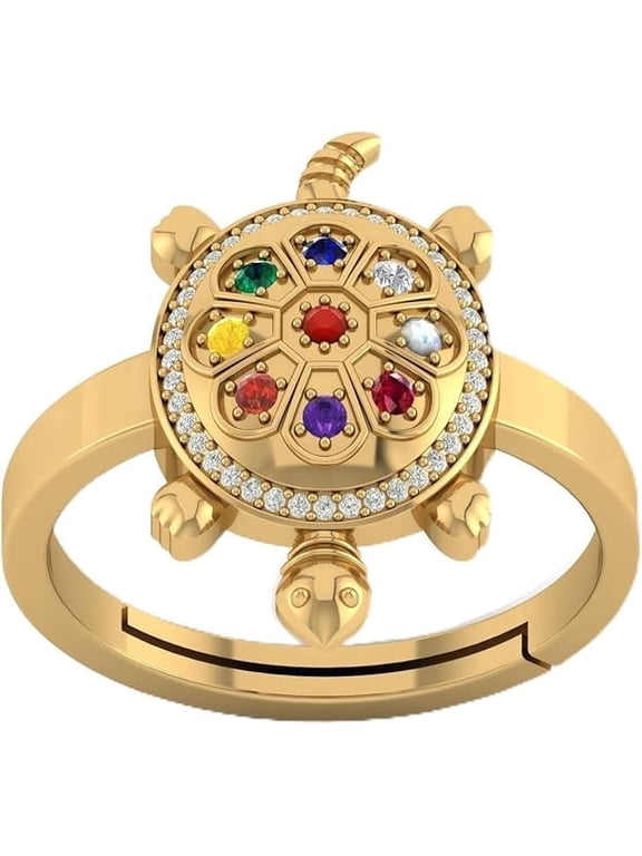 Certified Natural Navratna Best Of Luck Gold Plated Tortoise Adjustable Ring/stone ring/gift ring for Men Or Women's