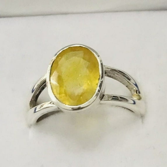 Certified Natural Yellow Sapphire & Pukharaj Silver Handmade Ring 925 Sterling Silver Jewelry Ring