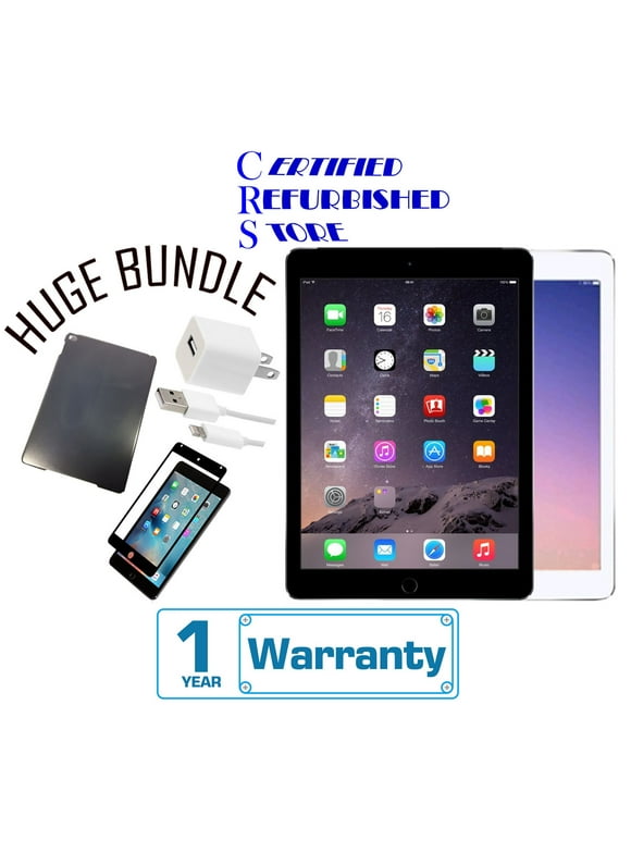 (Certified Open Box) Apple iPad Air 2, 32GB, Wi-Fi Only, 1-Year Warranty, Bundle: iPad Case & Pre-Installed Tempered Glass - Silver
