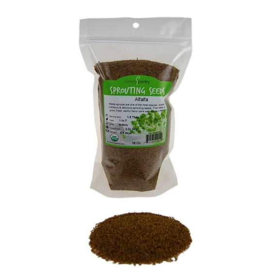 Certified Organic Alfalfa Sprout Seed -1 Lb - Handy Pantry Brand Seeds For: Salad Sprouts & Sprouting - Can Be Grown in Any Sprouter
