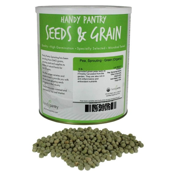 Certified Organic Dried Green Pea Sprouting Seed - 5 Lb - Handy Pantry Brand - Green Pea for Sprouts, Garden Planting, Cooking, Soup, Emergency Food Storage, Vegetable Gardening