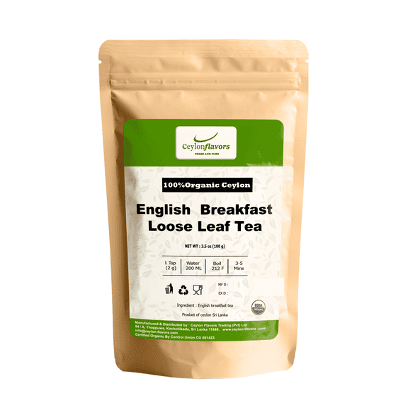 Certified Organic English Breakfast Loose Leaf Tea | From Ceylon Sri Lanka | 3.5oz / 100g