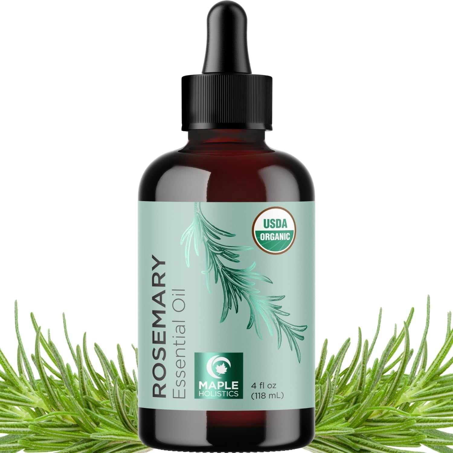 Certified Organic Rosemary Oil for Hair - Extra Large 100% Pure USDA Organic Rosemary Essential Oil for Hair Skin and Nails - Organic Hair Oil for Dry Scalp Treatment and Enhanced Volume and Shine