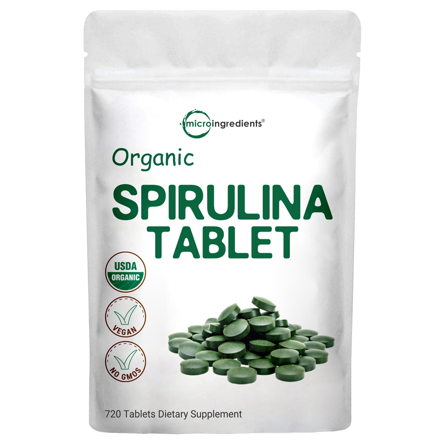  Micro Ingredients Suplemento orgánico de espirulina, 3000 mg  por porción, 720 tabletas (suministro de 4 meses), sin relleno y sin OMG,  rico en proteínas veganas, vitaminas y prebióticos, píldoras de 