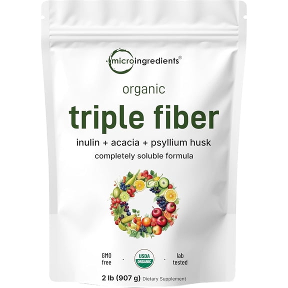 Micro Ingredients Organic Triple Fiber Powder, 2lb | Natural Prebiotic for Digestive & Gut Health, Soluble Fiber Supplement, Unflavored, Vegan