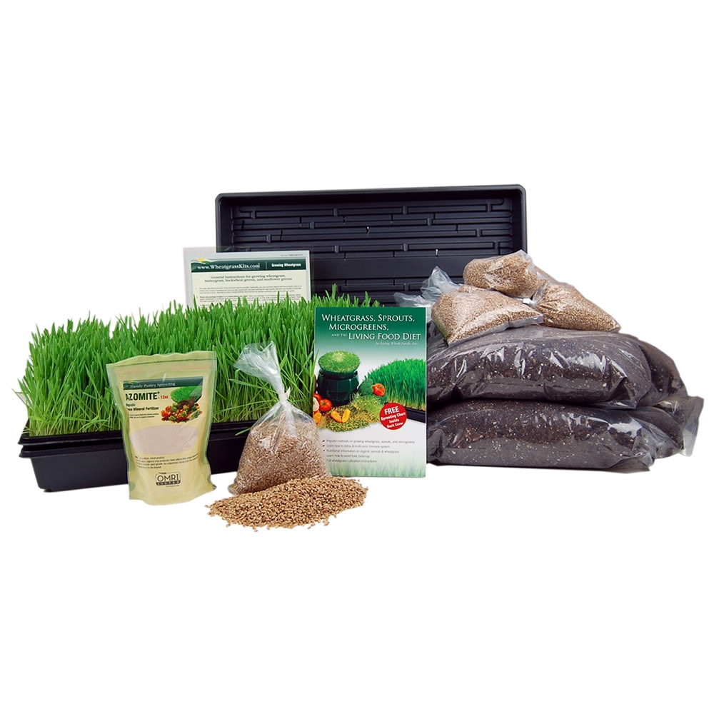 Certified Organic Wheatgrass Growing Kit - Grow & Juice Wheat Grass: Trays, Seed, Soil, Instructions, Wheatgrass Book, Trace Mineral Fertilizer & More… - image 1 of 2
