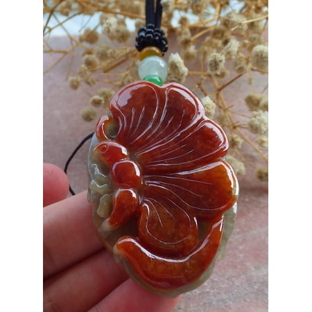Certified Red Burma 100% Natural A Jade jadeite Pendant Butterfly Flower Leaf Necklace 675494 TN