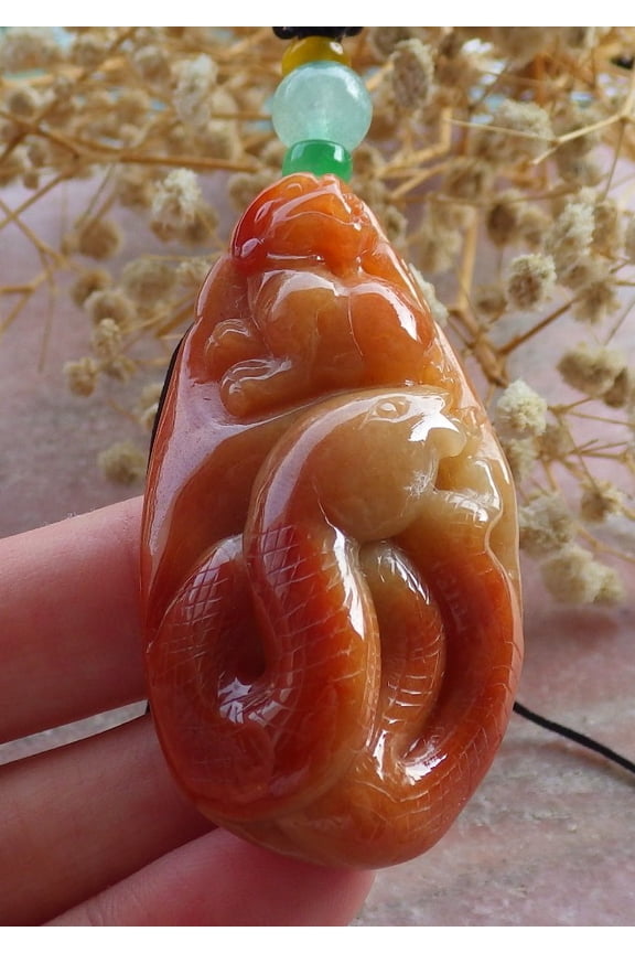 Certified Red Burma 100% Natural A Jade jadeite Pendant Dragon Pi Xiu Snake 675474 TN