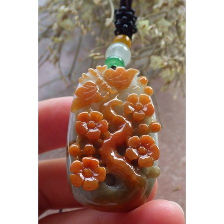 Certified Red Green Burma 100% Natural A Jade jadeite Pendant Butterfly Flower Necklace 646472 TN