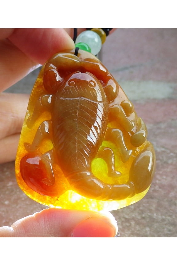 Certified Red Yellow Burma 100% Natural A Jade jadeite Pendant Scorpion Scorpio 675458 TN