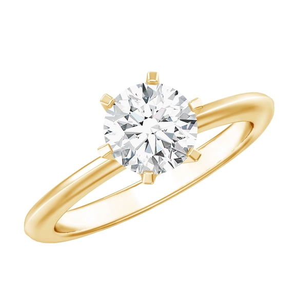 Rosec Jewels Round Moissanite Solitaire Engagement Ring 1 Carat - 7 mm - D-VS1 Quality Certified - with Jewelry Box, 10K Yellow Gold, US 8.50