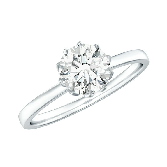 Rosec Jewels Certified Round Moissanite Engagement Ring 1 Ct - 6 mm Moissanite Solitaire Ring - D-VS1 Quality - with Jewelry Box, 10K White Gold, US 10.00