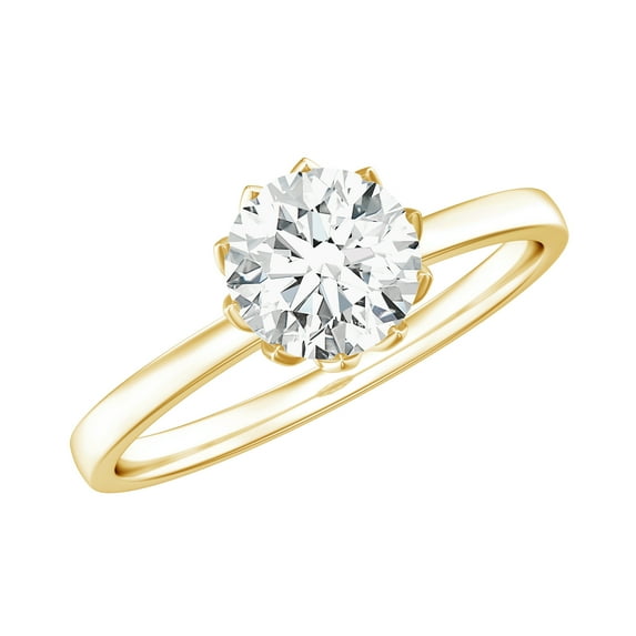Rosec Jewels Certified Round Moissanite Engagement Ring 1 Ct - 6 mm Moissanite Solitaire Ring - D-VS1 Quality - with Jewelry Box, 18K Yellow Gold, US 8.00