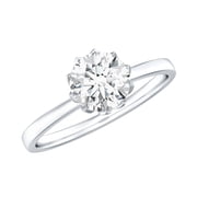 Rosec Jewels Certified Round Moissanite Engagement Ring 1 Ct - 6 mm Moissanite Solitaire Ring - D-VS1 Quality - with Jewelry Box, 925 Sterling Silver, US 4.00