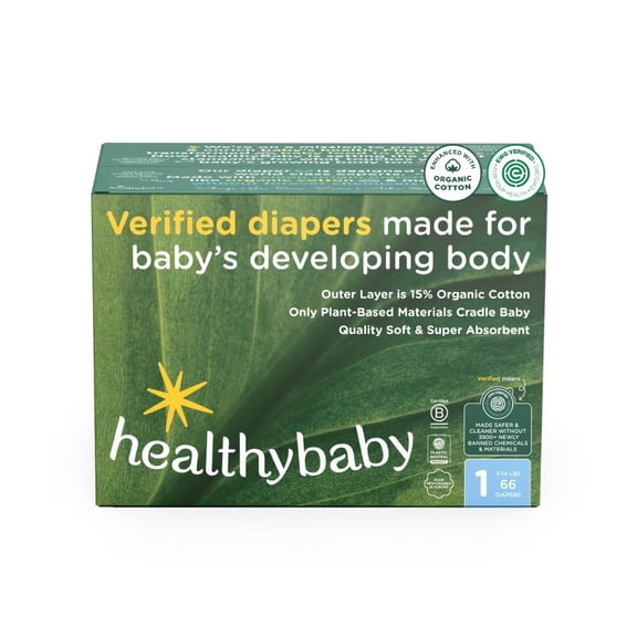 Certified Safe Organic Cotton Enhanced Diapers - Size 1 - 66ct