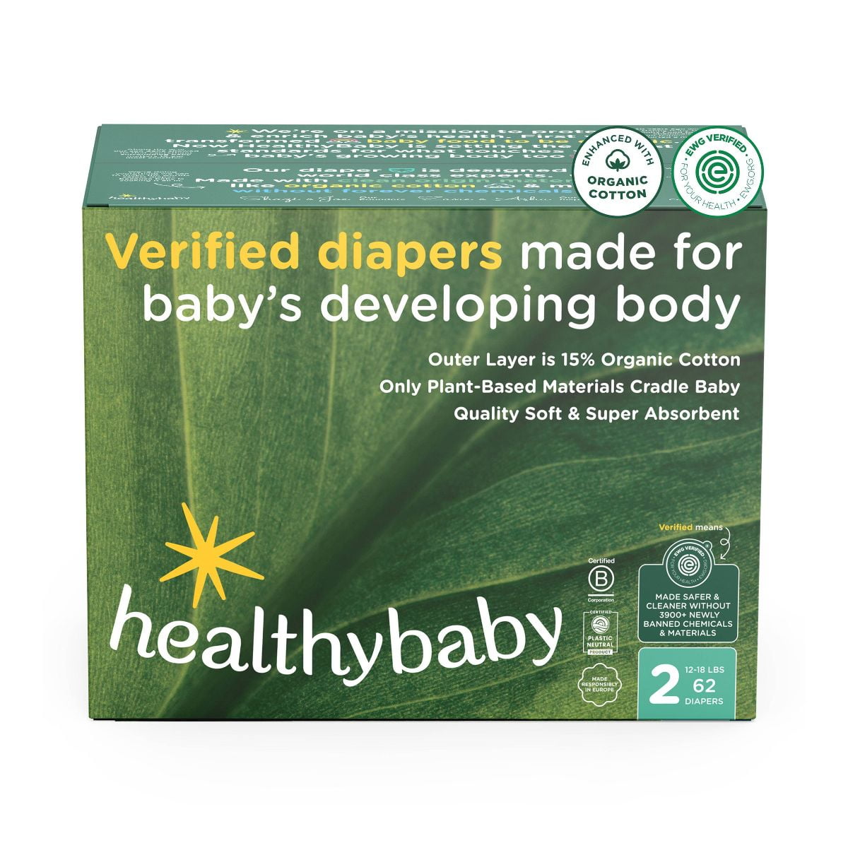 Organic Cotton Enhanced Chlorine Free Disposable Diaper - Size 2 - 62ct