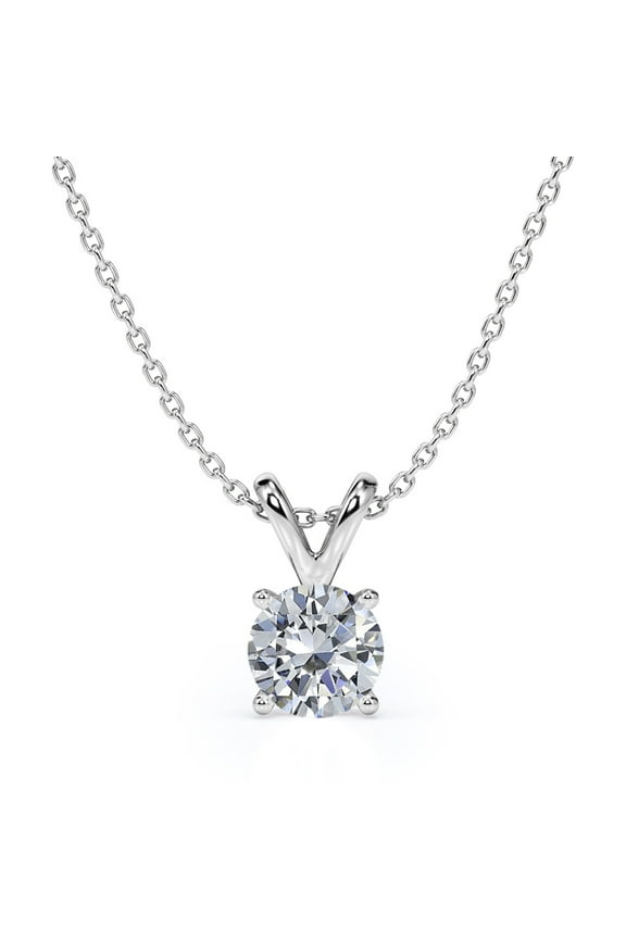 Solitaire 1 Carat Round Shape Moissanite Pendant Necklace In 18K White Gold Plating Over Silver