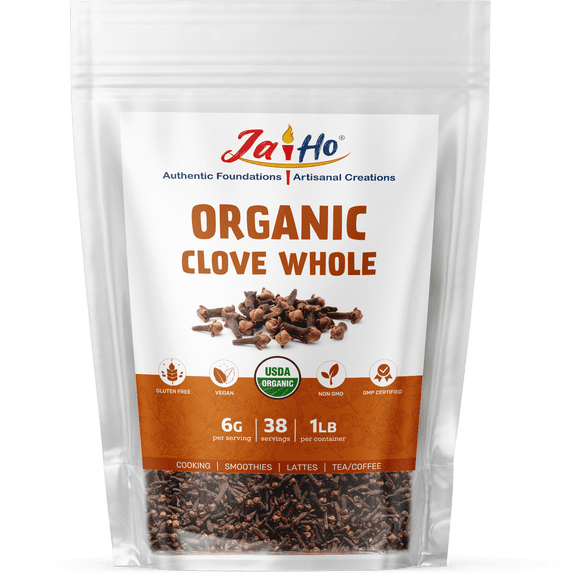 Certified USDA Organic Clove Whole - 1 LB - Gluten Free, Vegan, Non-GMO - Resealable Zip Lock Pouch - By Jai Ho