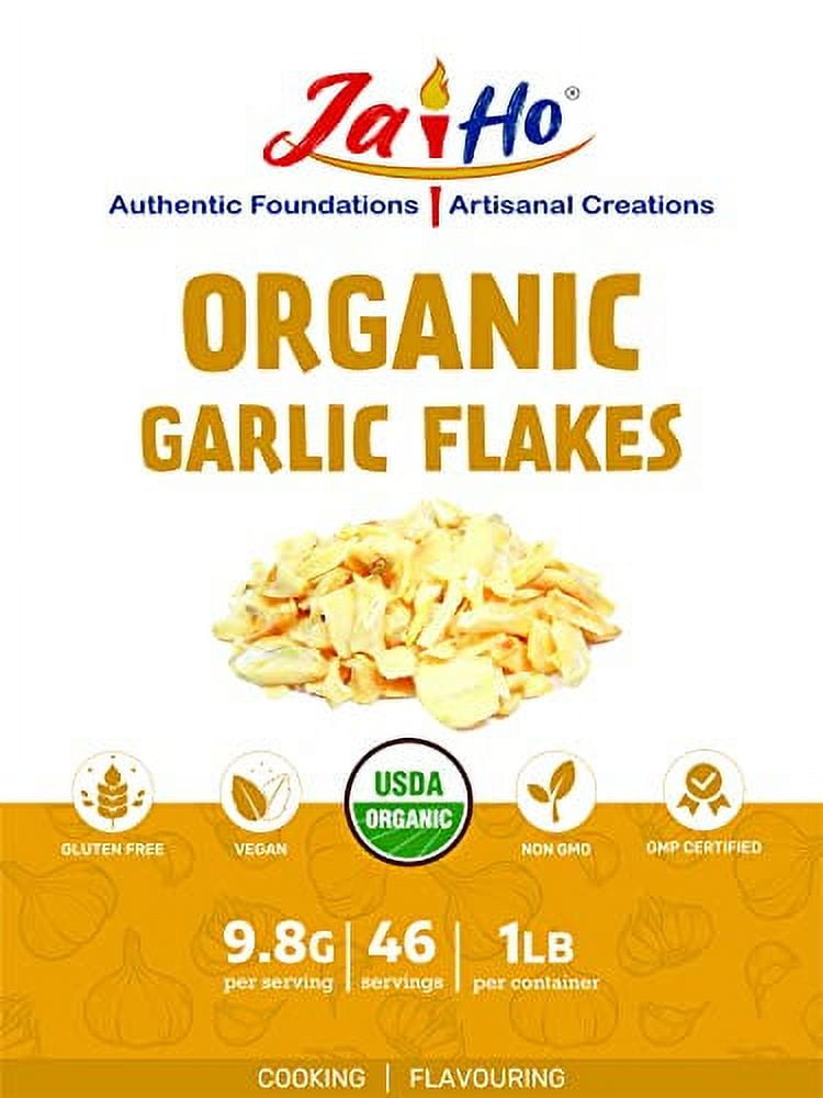 Certified USDA Organic Garlic Flakes - 1 LB - Gluten Free, Vegan, Non-GMO - Resealable Zip Lock Pouch - By Jai Ho
