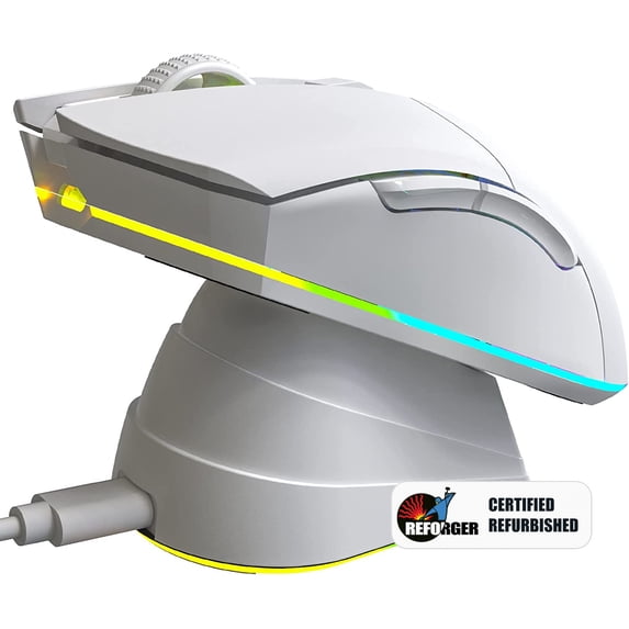 Pre-Owned Klim Blaze Pro Rechargeable Wireless Gaming Mouse with Charging Dock - High-Precision 6000 DPI Sensor, RGB Lighting, White