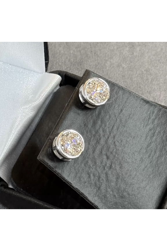 "Certified VVS1 Moissanite Bezel Set Stud Earrings | Real 925 Sterling Silver"