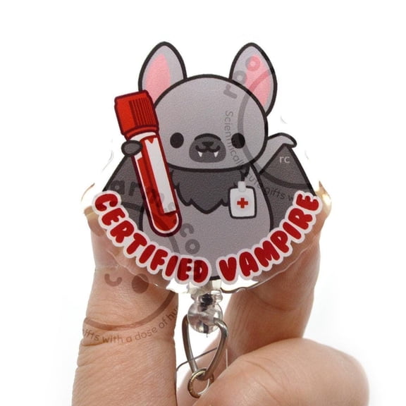 Certified Vampire Acrylic ID Badge Reel for Phlebotomists, Phlebotomy Techs, Nurses, Medical Assistants, Clinical Lab Techs MLS MLT Vet Gift