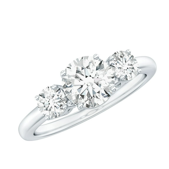 Rosec Jewels Certified Moissanite 3 Stone Engagement Ring for Women - Past Present Future Ring - D-VS1 Quality, 14K White Gold, US 10.50