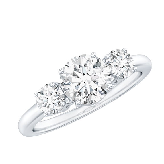 Rosec Jewels Certified Moissanite 3 Stone Engagement Ring for Women - Past Present Future Ring - D-VS1 Quality, 925 Sterling Silver, US 4.00