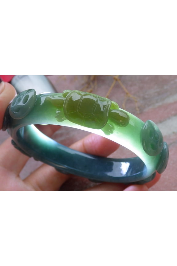 Certified Yellow Icy Green Burma Natural A JADE Jadeite Turtle Coin Bangle Bracelet 59 mm 670063 TN
