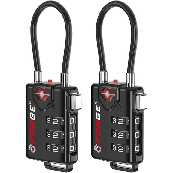 Certified cable luggage lock, alloy body resettable combination, black 2 locks