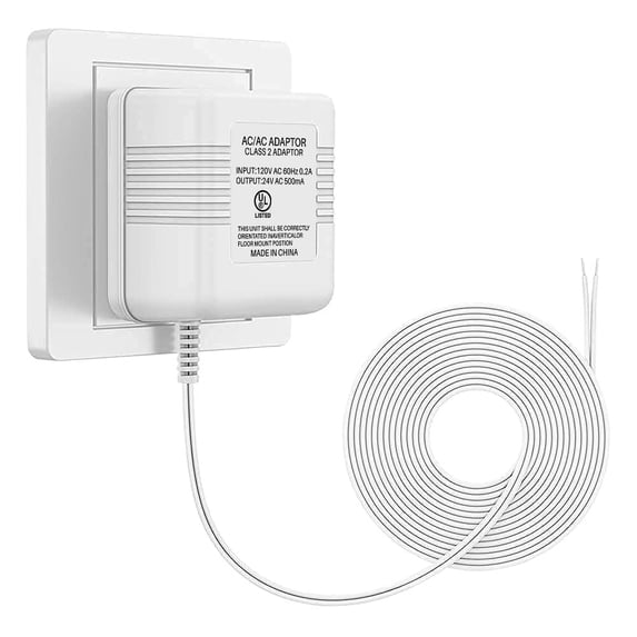 Certified doorbell transformer 24 power supply, compatible with,,, doorbells and thermostat lines (26 feet power cord)