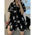 thumbnail image 1 of Certified for Kuromi Women's Cute Cartoon Pajamas Short Sleeve Shorts Turn-Down Collar Suitable for Cute Casual Homewear, 1 of 6