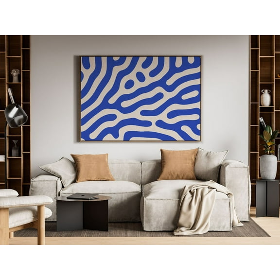 Cerulean Blue Abstract Horizontal Wall Art, Mid Century Modern, Guy Apartment Decor, Minimalist Art , Male Teen Home Decor, Unframed Poster Size 8x12