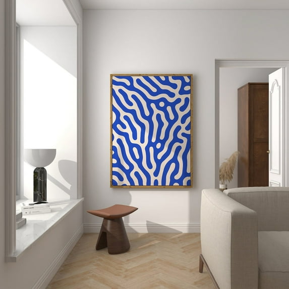 Cerulean Blue Art Poster, Blue And Beige Mid Century Wall Art, Blue Abstract , Minimalist Modern Art Poster, Trending Now, Stretched Canvas Size 12x18