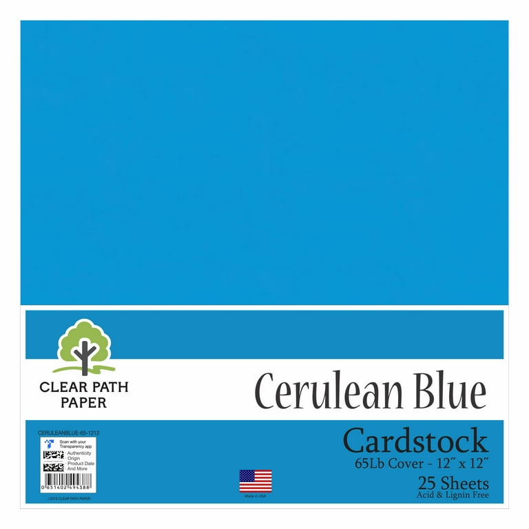 Cerulean Blue Cardstock - 12 x 12 inch - 65Lb Cover - 25 Sheets - Clear  Path Paper