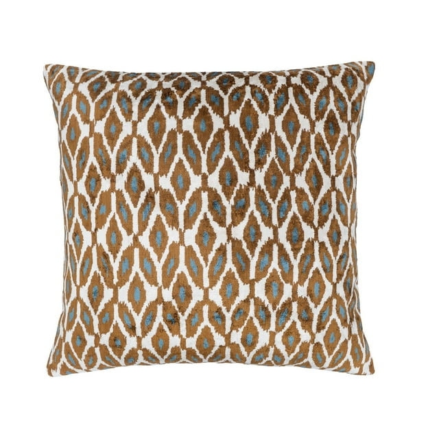 Cerval Blue Silk Velvet Ikat Pillow, 20" X 20"
