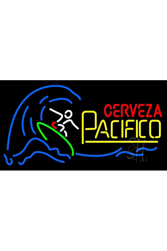 Cerveza Pacifico LED Neon Sign 13 x 24 - inches, Clear Edge Cut Acrylic Backing, with Dimmer - Bright and Premium built indoor LED Neon Sign for Bar decor.