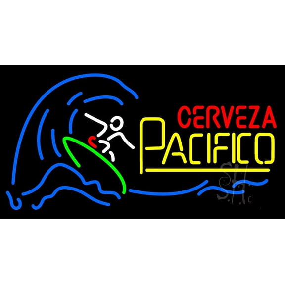 Cerveza Pacifico LED Neon Sign 20 x 37 - inches, Clear Edge Cut Acrylic Backing, with Dimmer - Bright and Premium built indoor LED Neon Sign for Bar decor.