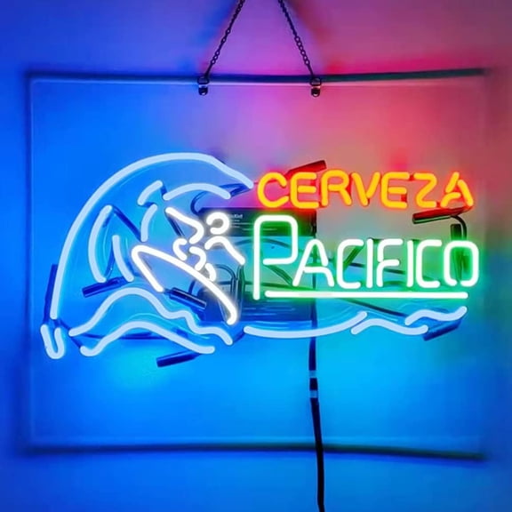 Cerveza Pacifico Neon Sign,Neon Beer Sign, Neon Bar Signs Handmade Real Glass Neon Tube Neon Light For Home Bar Man Cave Pub Store Restaurant Wall Dcor Artwork Wall Light
