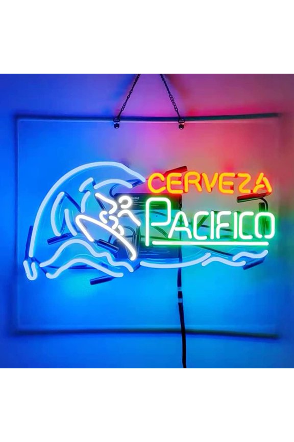 Cerveza Pacifico Neon Sign,Neon Beer Sign, Neon Bar Signs Handmade Real Glass Neon Tube Neon Light For Home Bar Man Cave Pub Store Restaurant Wall Dcor Artwork Wall Light