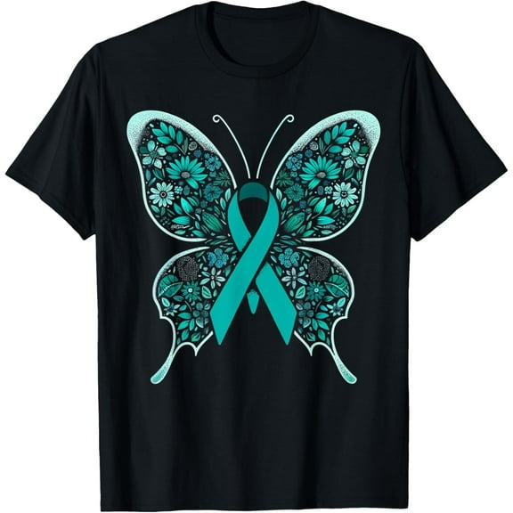Cervical Cancer Awareness Teal Butterfly Ribbon T-Shirt