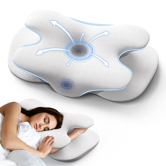 Alupssuc Cervical Neck Pillows, Memory Foam Pillow with Cooling Silk Case for Neck & Shoulder Pain Relief, Side & Back & Stomach Sleepers