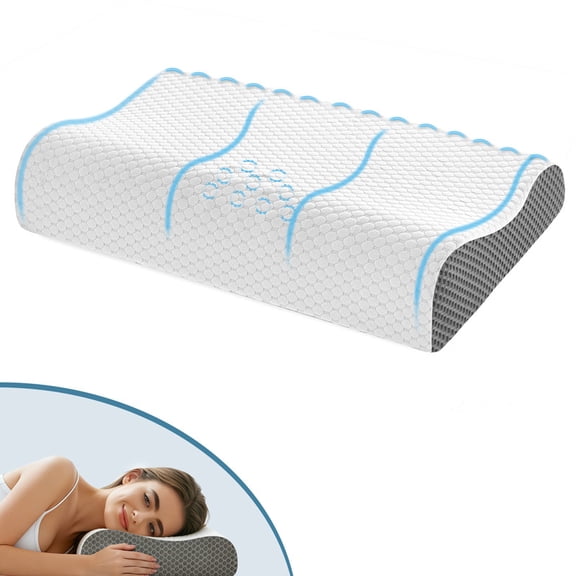 Cervical Neck Pillow for Sleeping and Neck Support, Ergonomic Contour Memory Foam Pillow for Side, Back, Stomach Sleeper, Washable Pillowcase, Grey