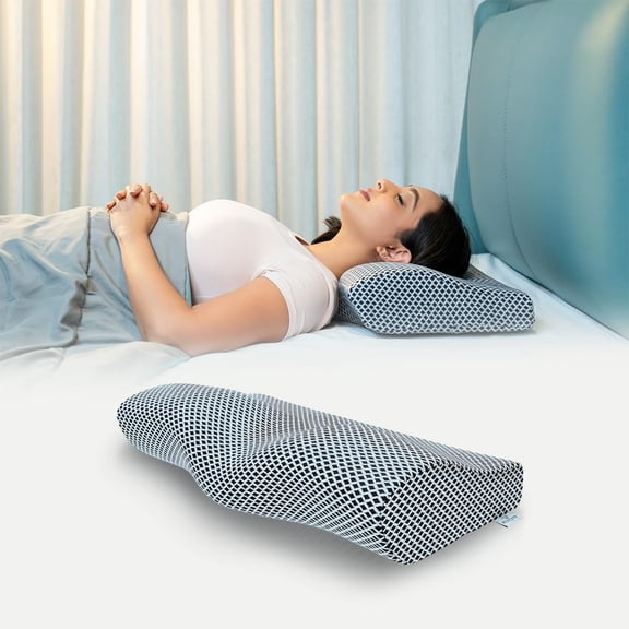 Cervical Memory Foam Pillow For Neck Pain, Standard Size - 19 X 11 X 4 Inch | Orthopedic Pillow Spondylitis Neck & Shoulder, Head Pain | Washable Jacquard Midnight Blue Cover - Pack Of 1